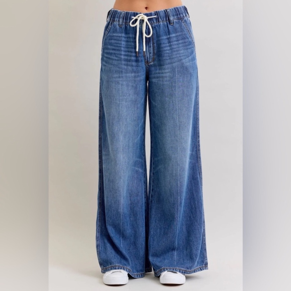 NWT Judy Blue High Waist Featherweight Drawstring Palazzo Pants Jeans 881016 18W